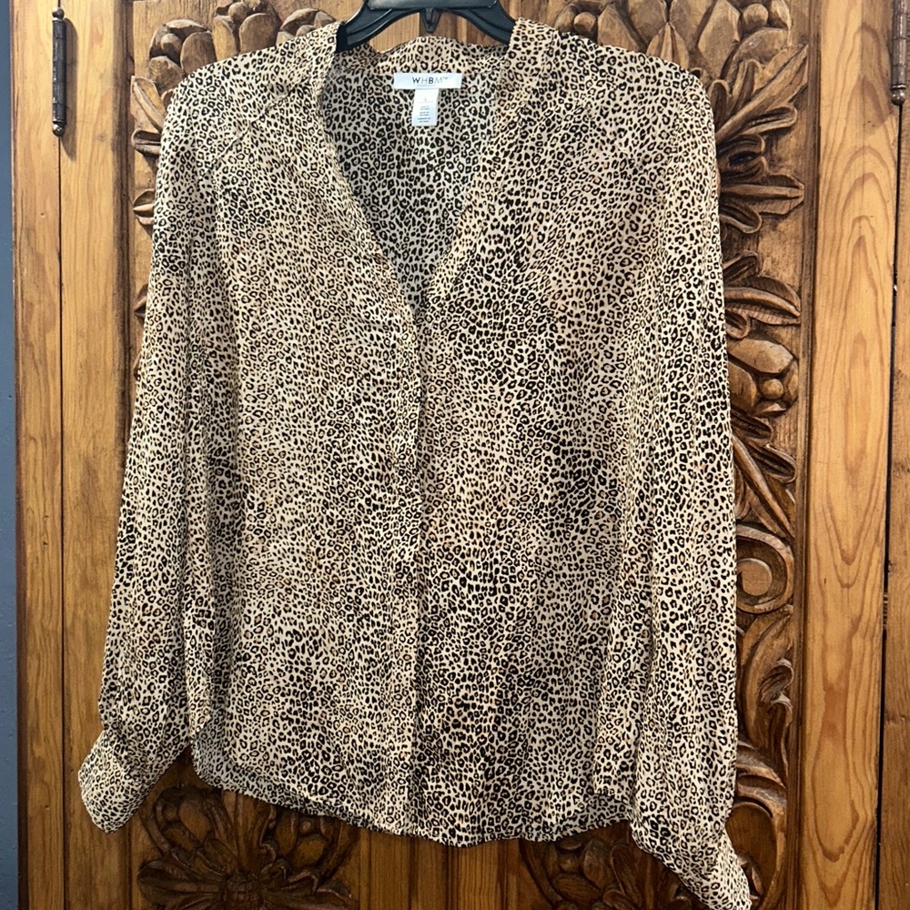 EUC White House Black Market large leopard blouse